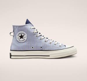 Zapatillas Altas Converse Chuck 70 Crafted Stripe Indigo Negras | CV-536PJD