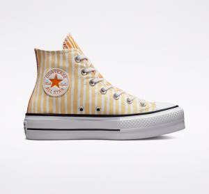 Zapatillas Altas Converse Chuck Taylor All Star Lift Plataforma Stripes Blancas Mango Amarillo Oscuro | CV-132JAZ