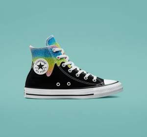 Zapatillas Altas Converse Chuck Taylor All Star Glitter Drip Negras Beige Blancas | CV-654JFQ