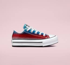 Zapatillas Bajas Converse Chuck Taylor All Star Lift Plataforma Glitter Drip Azules Blancas Rojas | CV-360REU