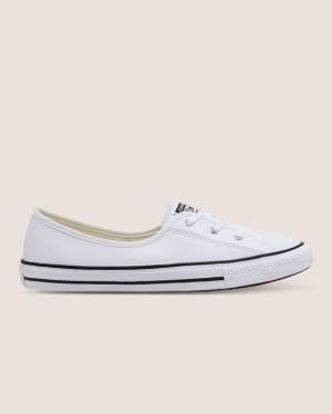 Zapatillas Bajas Converse Chuck Taylor All Star Ballet Encaje Faux Cuero Slip Blancas | CV-431UNT