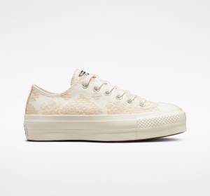 Zapatillas Bajas Converse Chuck Taylor All Star Lift Plataforma Tonal Embroidery Blancas | CV-531ZIY