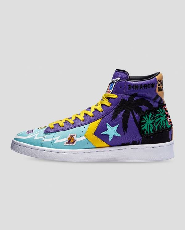 Zapatillas Altas Converse Chinatown Market Pro Cuero Azules Moradas | CV-568WVJ