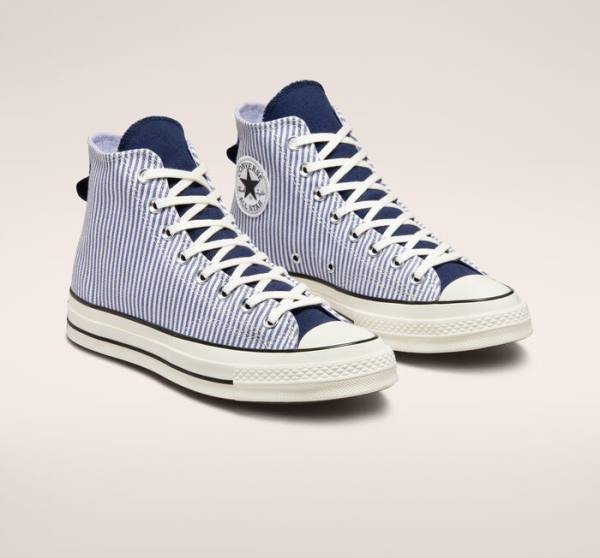 Zapatillas Altas Converse Chuck 70 Crafted Stripe Indigo Negras | CV-074YXC