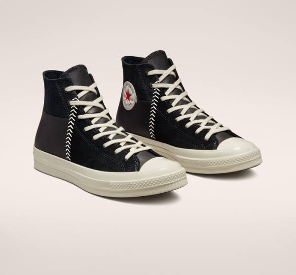 Zapatillas Altas Converse Chuck 70 Crafted Cuero Negras Rojas | CV-327XNK