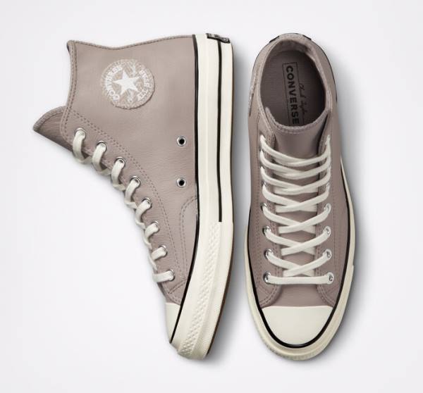 Zapatillas Altas Converse Chuck 70 Crafted Cuero Gris Negras | CV-637HLS