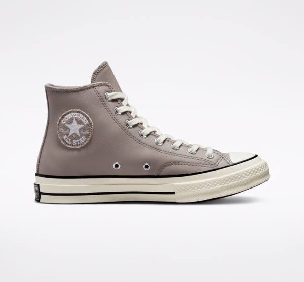 Zapatillas Altas Converse Chuck 70 Crafted Cuero Gris Negras | CV-637HLS