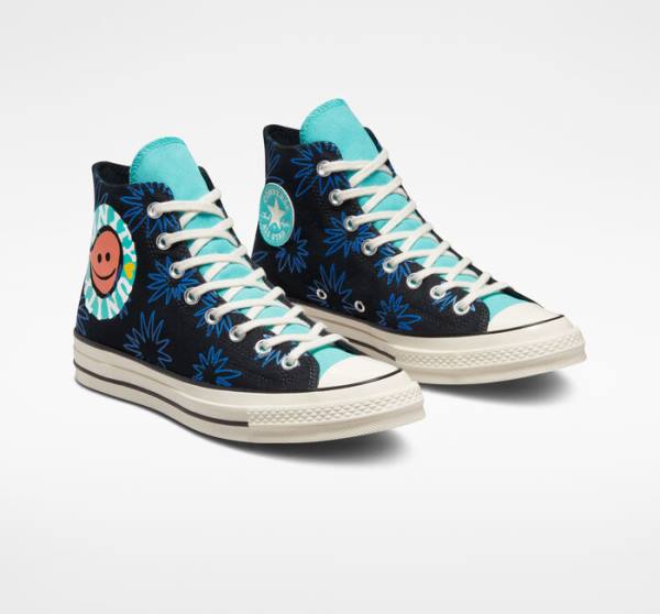 Zapatillas Altas Converse Chuck 70 Sunny Floral Negras Turquesa Azul Real | CV-841JUA