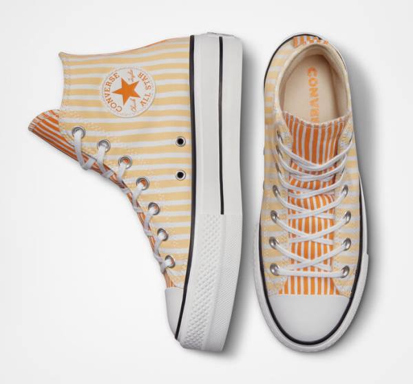 Zapatillas Altas Converse Chuck Taylor All Star Lift Plataforma Stripes Blancas Mango Amarillo Oscuro | CV-132JAZ