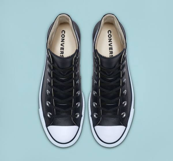 Zapatillas Altas Converse Chuck Taylor All Star Plataforma Clean Cuero Negras Blancas | CV-347MUN