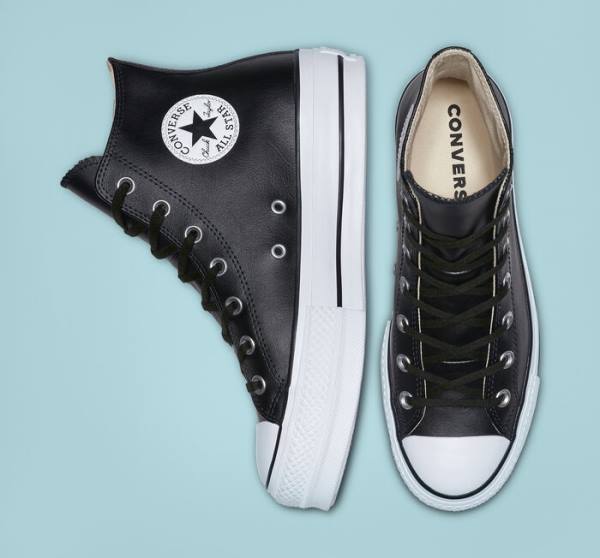 Zapatillas Altas Converse Chuck Taylor All Star Plataforma Clean Cuero Negras Blancas | CV-347MUN