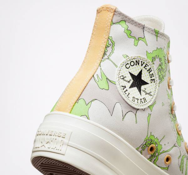 Zapatillas Altas Converse Chuck Taylor All Star Lift Plataforma Crafted Florals Marrones Verde Claro | CV-398BAQ