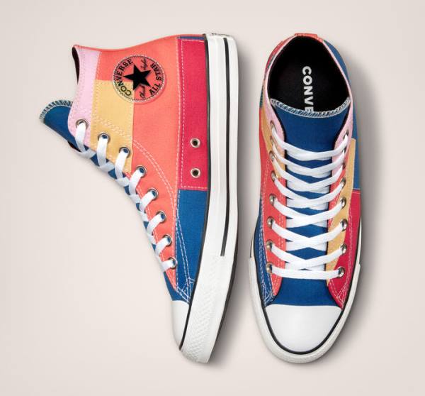 Zapatillas Altas Converse Chuck Taylor All Star Patchwork Azules Rosas | CV-452YVN