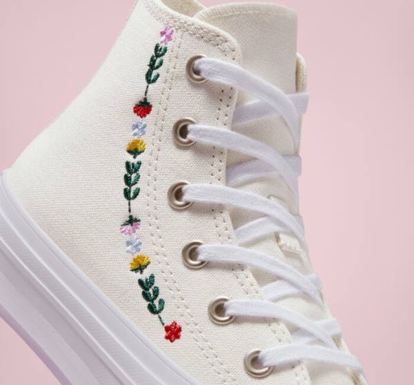 Zapatillas Altas Converse Chuck Taylor All Star Lift Plataforma Floral Embroidery Blancas Blancas | CV-804UFH