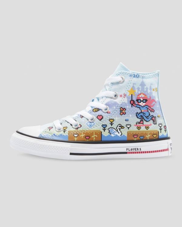 Zapatillas Altas Converse Chuck Taylor All Star Girls Gamer Azules Rosas Blancas | CV-967BPA