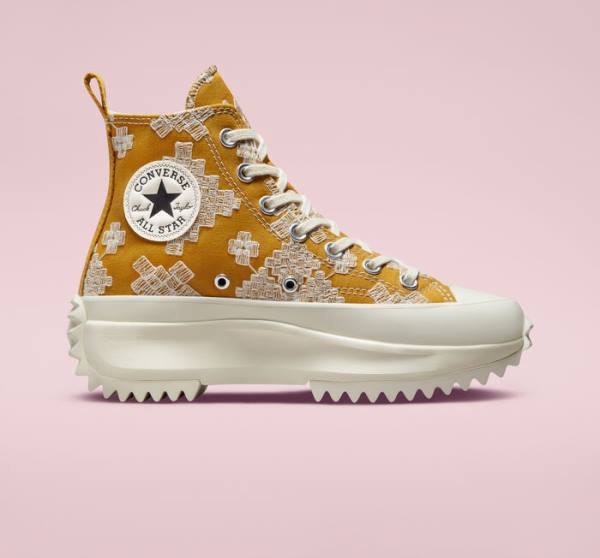 Zapatillas Altas Converse Run Star Hike Plataforma Tonal Embroidery Negras Amarillo | CV-052APD