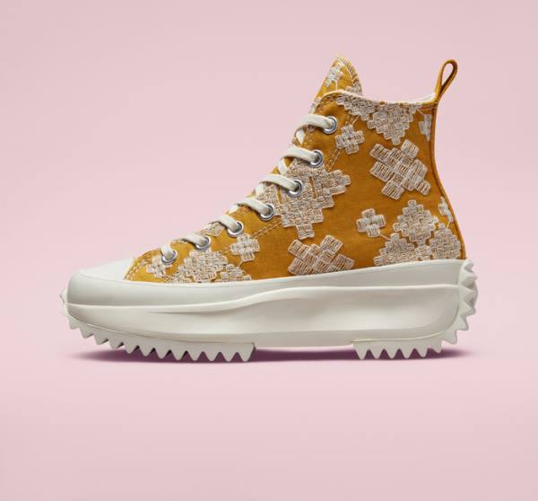 Zapatillas Altas Converse Run Star Hike Plataforma Tonal Embroidery Negras Amarillo | CV-736NXW