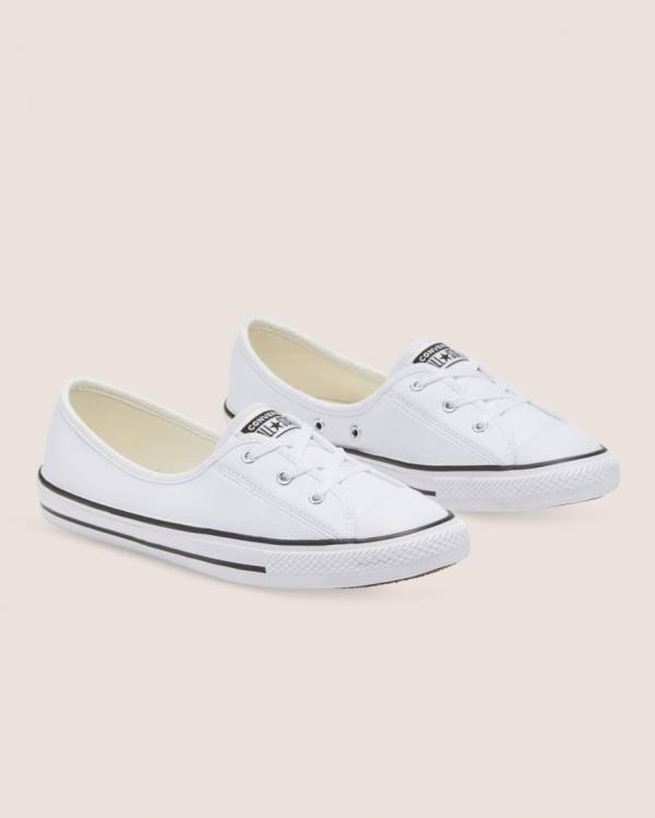 Zapatillas Bajas Converse Chuck Taylor All Star Ballet Encaje Faux Cuero Slip Blancas | CV-431UNT