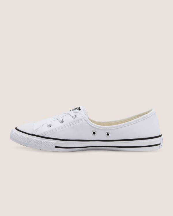 Zapatillas Bajas Converse Chuck Taylor All Star Ballet Encaje Faux Cuero Slip Blancas | CV-431UNT