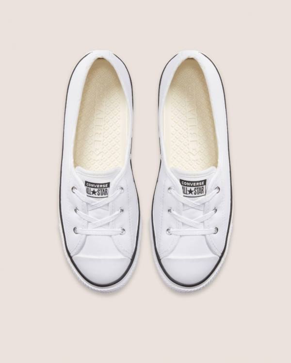 Zapatillas Bajas Converse Chuck Taylor All Star Ballet Encaje Faux Cuero Slip Blancas | CV-431UNT