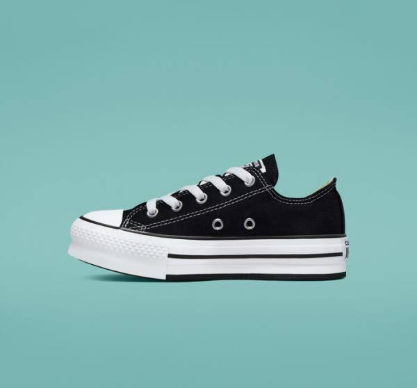 Zapatillas Bajas Converse Chuck Taylor All Star Lift Plataforma Negras Blancas | CV-489WTB