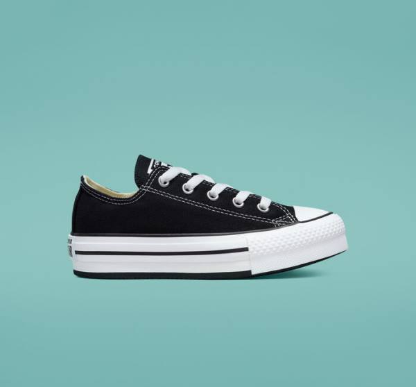 Zapatillas Bajas Converse Chuck Taylor All Star Lift Plataforma Negras Blancas | CV-489WTB