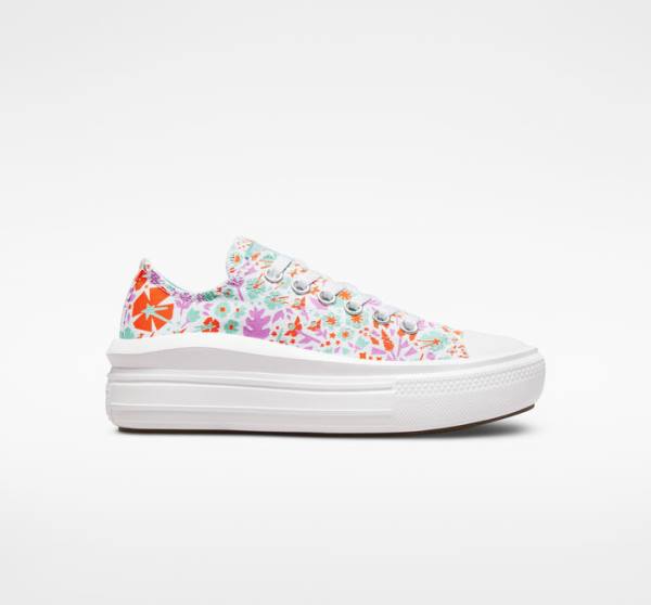 Zapatillas Bajas Converse Chuck Taylor All Star Move Plataforma Paper Floral Blancas Verde Menta | CV-821TKI