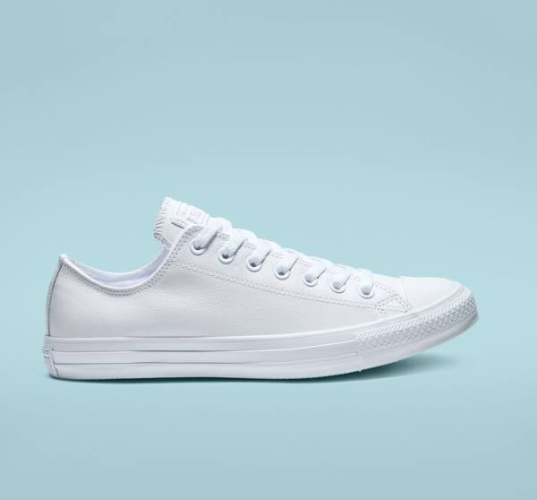 Zapatillas Bajas Converse Chuck Taylor All Star Cuero All White Blancas | CV-934ETL