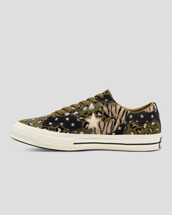 Zapatillas Bajas Converse One Star Archive Print Mix Verde Oliva Leopardo | CV-172ARJ